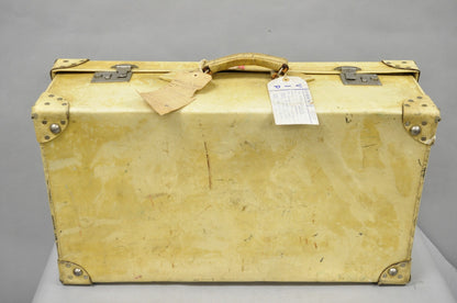 Antique 1930s French Vellum Parchment Large 30" Cream Hard Case Suitcase Luggage