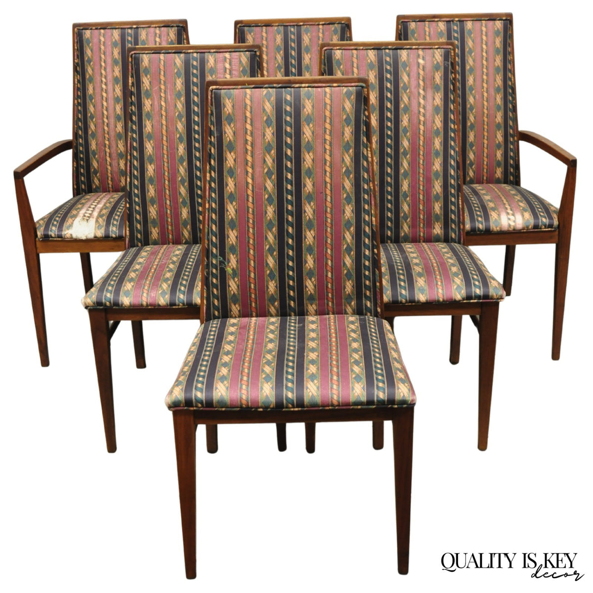 Vintage Mid Century Modern Walnut Dining Room Chairs by Dillingham - Set of 6