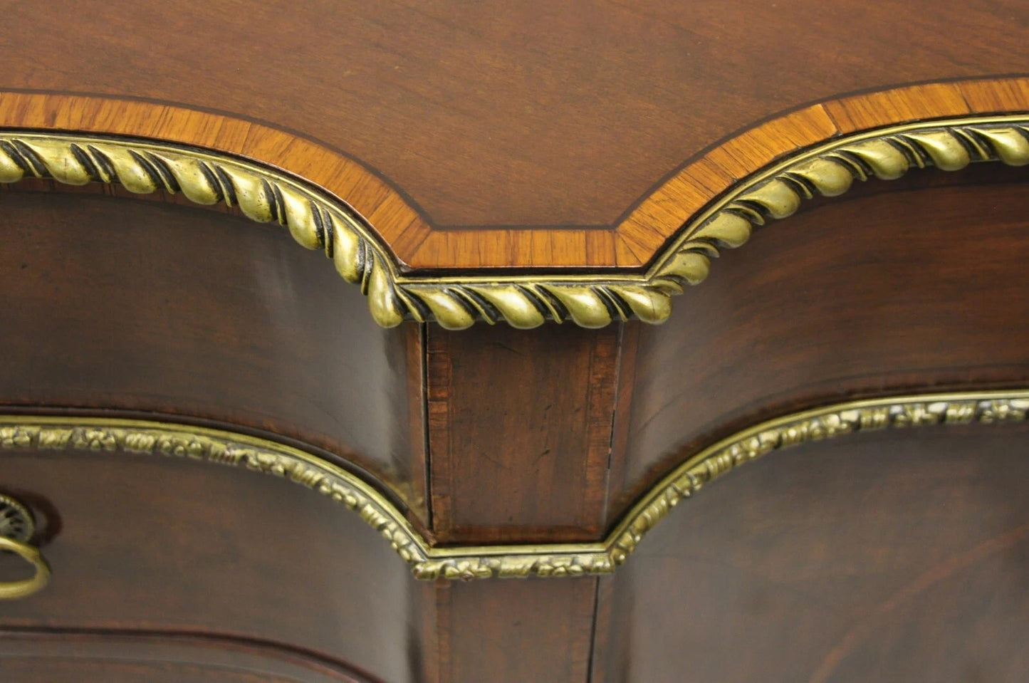 Antique French Louis XVI Style Mahogany Bow Front Bombe Buffet Commode Chest