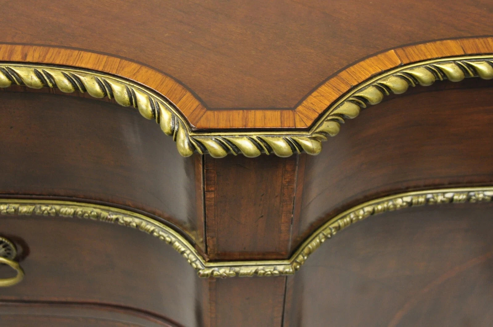 Antique French Louis XVI Style Mahogany Bow Front Bombe Buffet Commode Chest