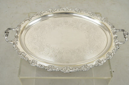 Vintage English Sheffield Silver Plated Oval Maple Leaf Serving Platter Tray