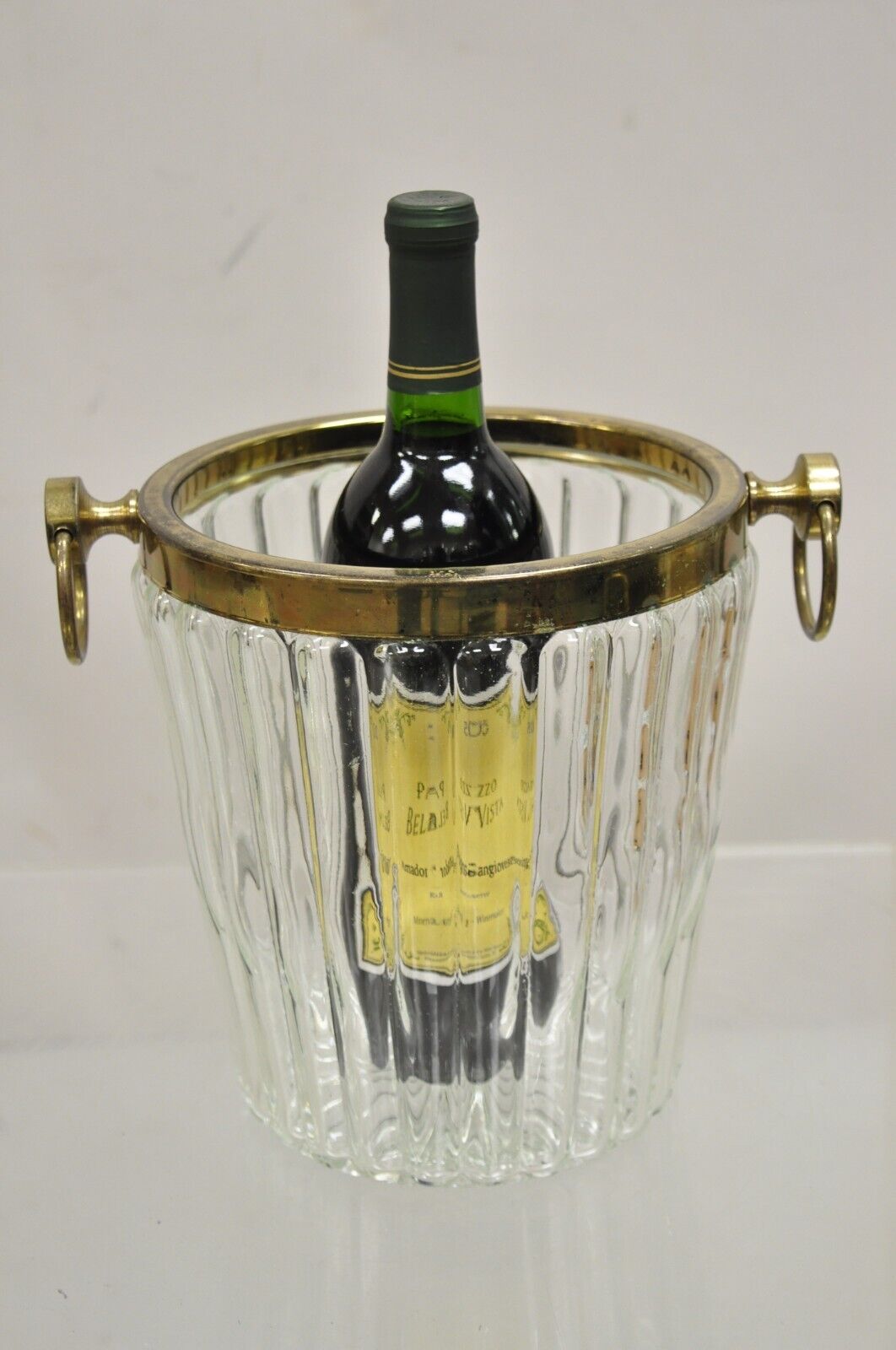 Vintage Hollywood Regency Brass & Glass Champagne Wine Chiller Ice Bucket