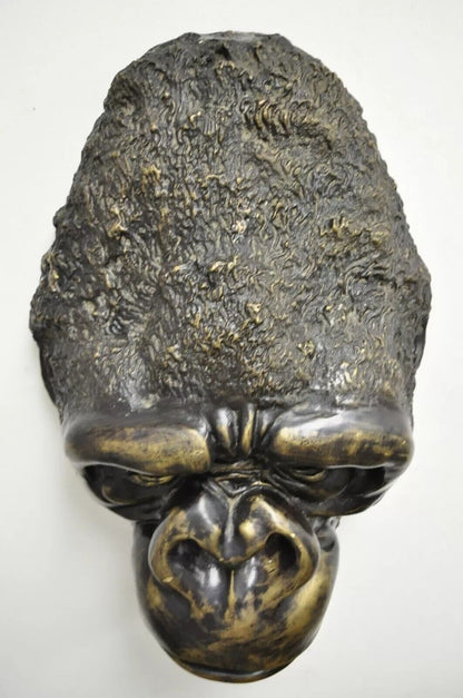 Large Cast Bronze 20" Gorilla Head Wall Sculpture Statue Wildlife Collector (A)