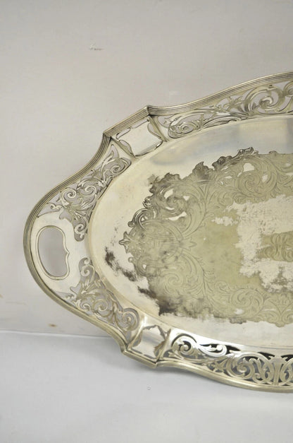 Antique D&H England Victorian Silver Plated Scalloped Serving Platter Bar Tray