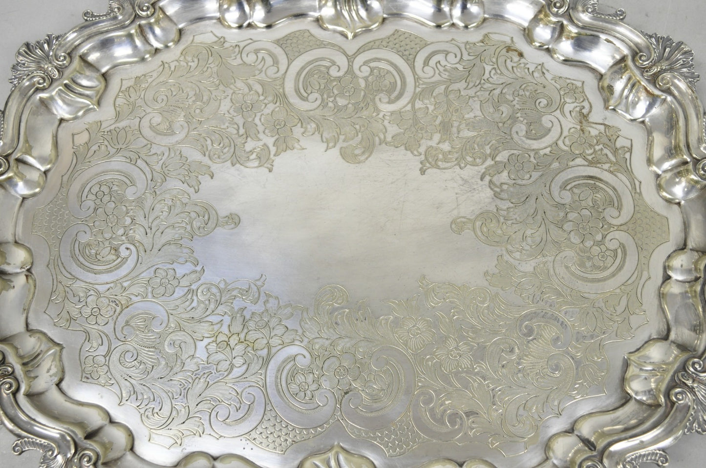 Antique Gorham English Victorian Silver Plated Scalloped Serving Platter Tray