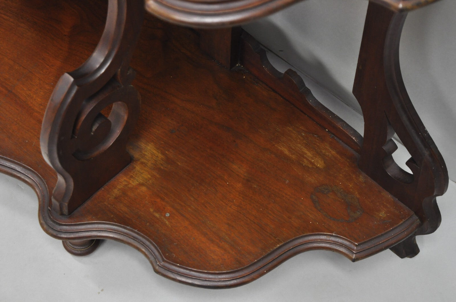 Antique Victorian Rococo Grapevine Carved Walnut Etagere Curio Shelf w/ Mirror