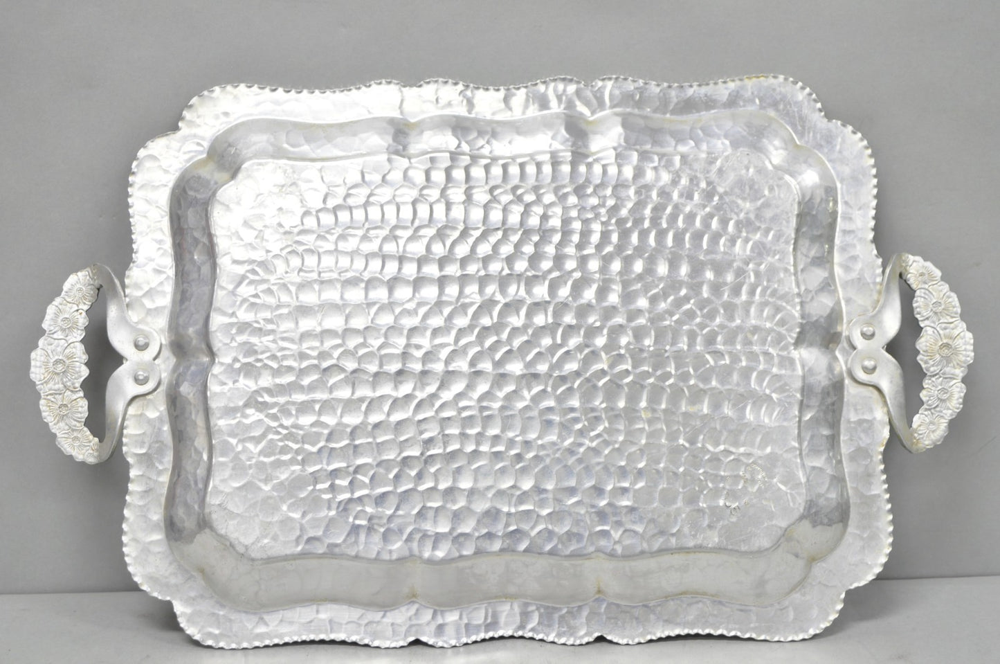 Vintage Victorian Continental Silver Co "Wild Rose" 1055 Hammered Aluminum Tray