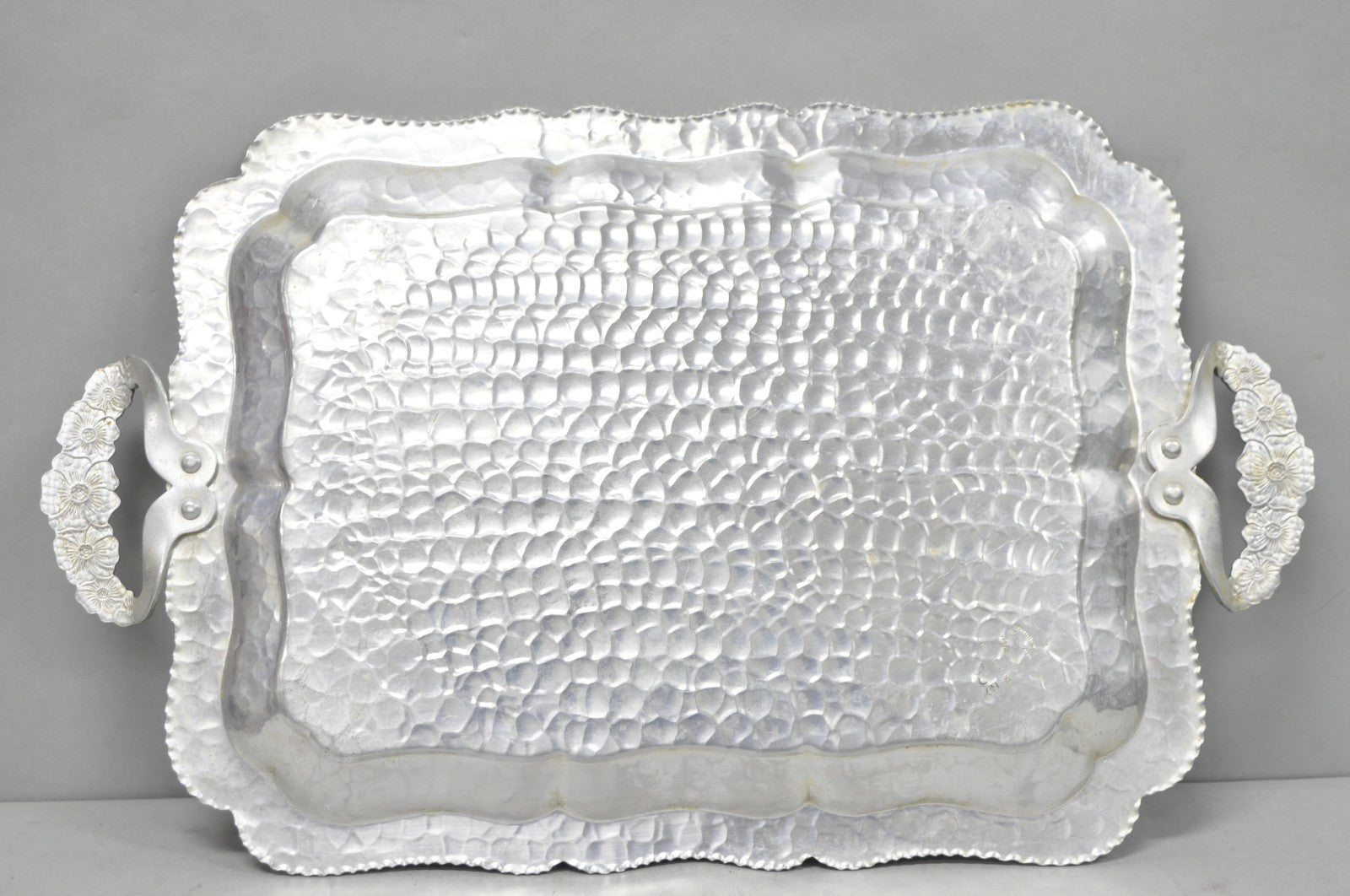 Vintage Victorian Continental Silver Co "Wild Rose" 1055 Hammered Aluminum Tray