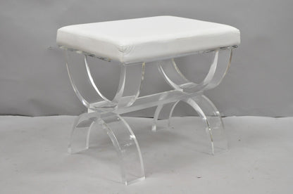 Contemporary Modern Lucite Acrylic X-Form White Vanity Bench Stool Seat
