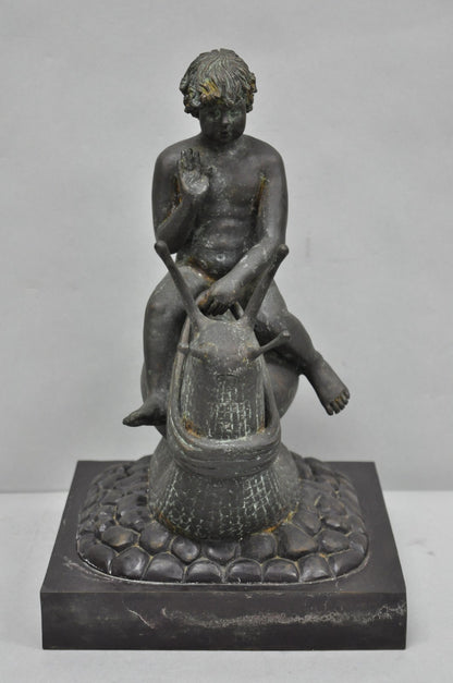 Vintage Mythical Bronze Cherub Riding Snail Sculpture Figure attr Maitland Smith