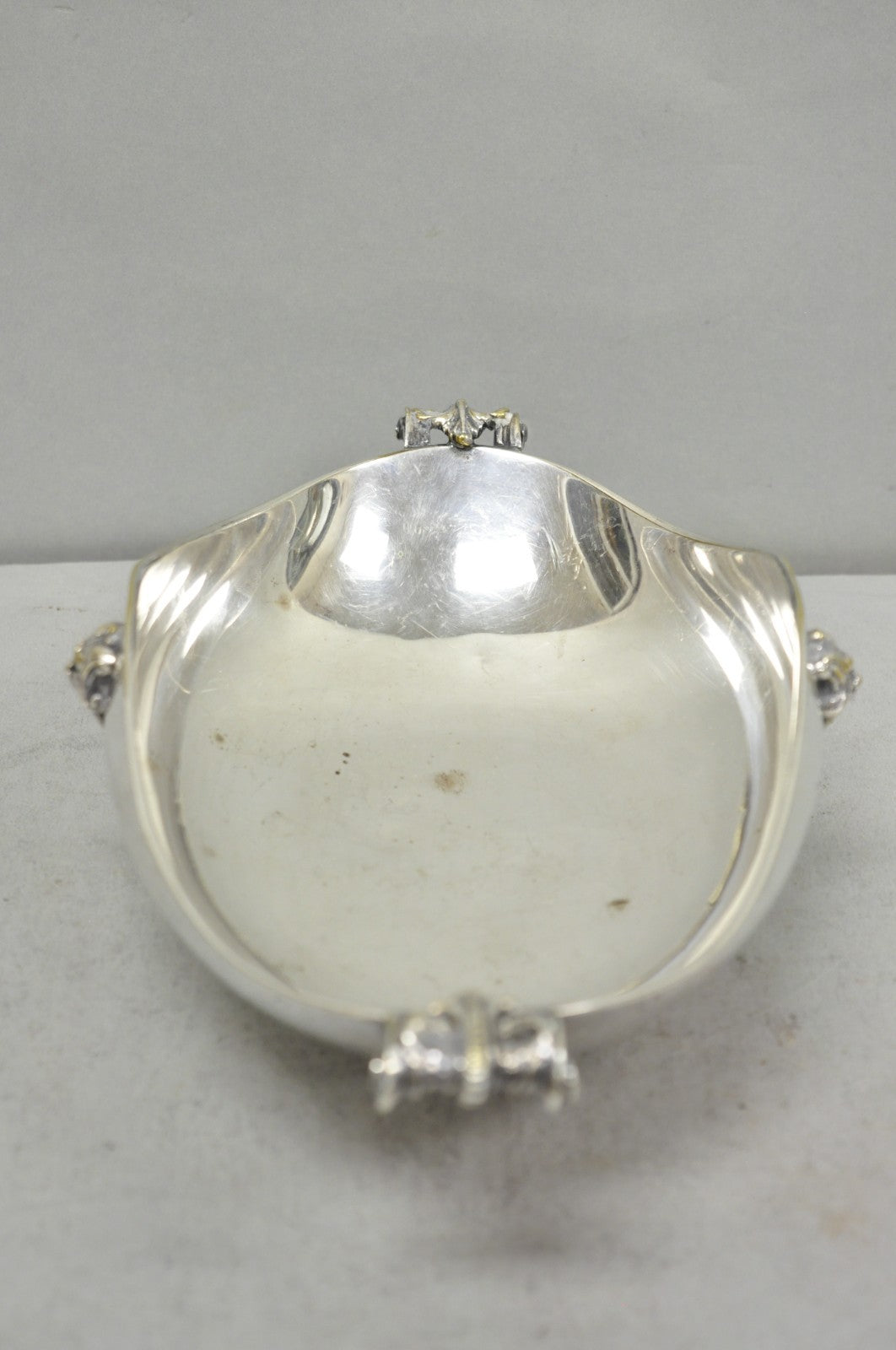 Vintage Regency Style Italian ARG 1000 Silver Plated Compote Fruit Bowl w/ Faces