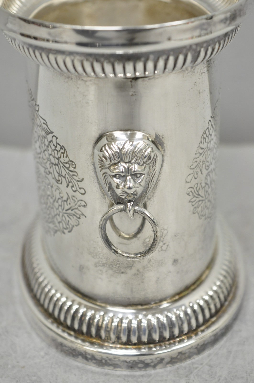 Vintage English Regency Silver Plated Small Lion Head Oval Desk Biscuit Barrel