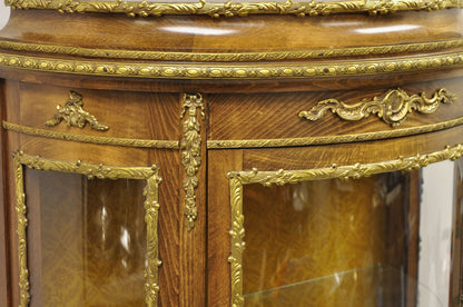 Vintage French Louis XV Style Half Round Demilune Lighted Curio Display Cabinet
