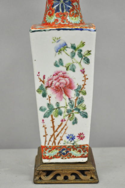 Antique Chinese Porcelain Orange Hand Painted Flower Small Boudoir Table Lamp