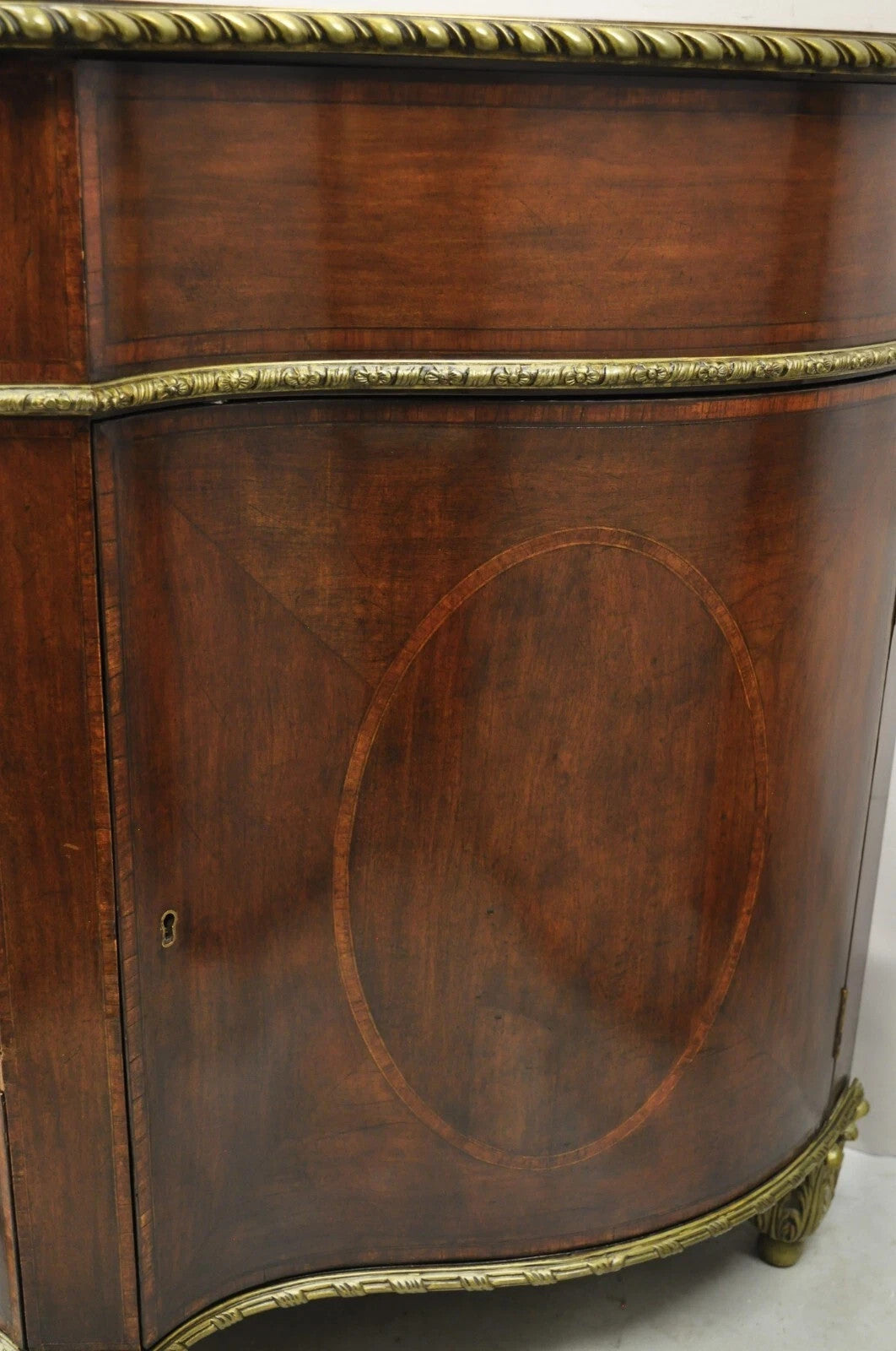 Antique French Louis XVI Style Mahogany Bow Front Bombe Buffet Commode Chest