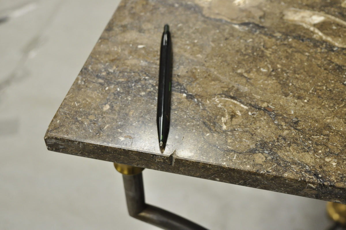 Vintage Directoire Maison Jansen Style Steel & Brass Marble Top Console Table