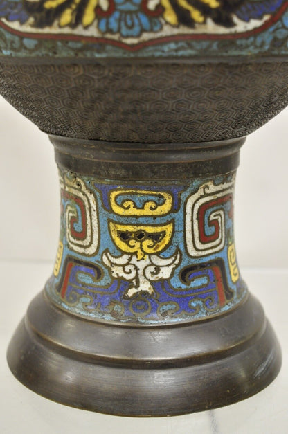 Antique Chinese Cloisonne Blue Porcelain Enamel  Bronze Figural Table Lamp