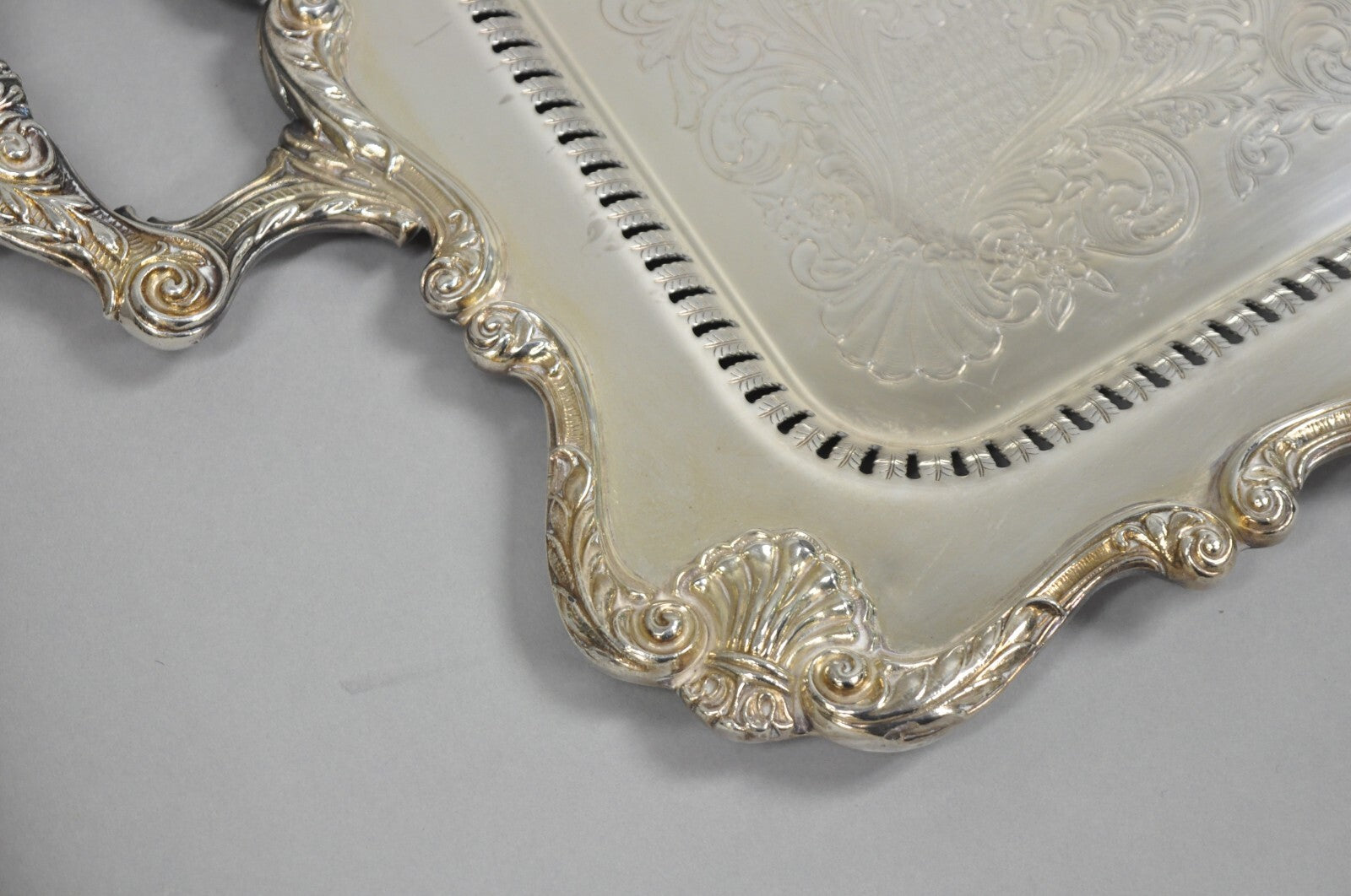 English Silver Large Victorian Silver Plated Rectangular Serving Platter Tray