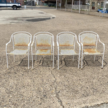 Vintage Modern Wrought Iron Sculptural Outdoor Patio Stacking Arm Chairs - Set 4