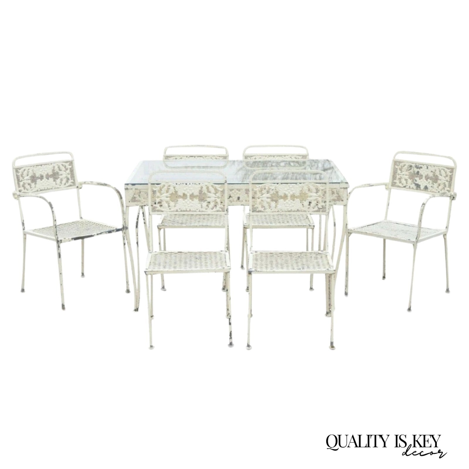 Vintage Victorian Grapevine Wrought Iron Garden Patio Dining Set - 7 Pc Set