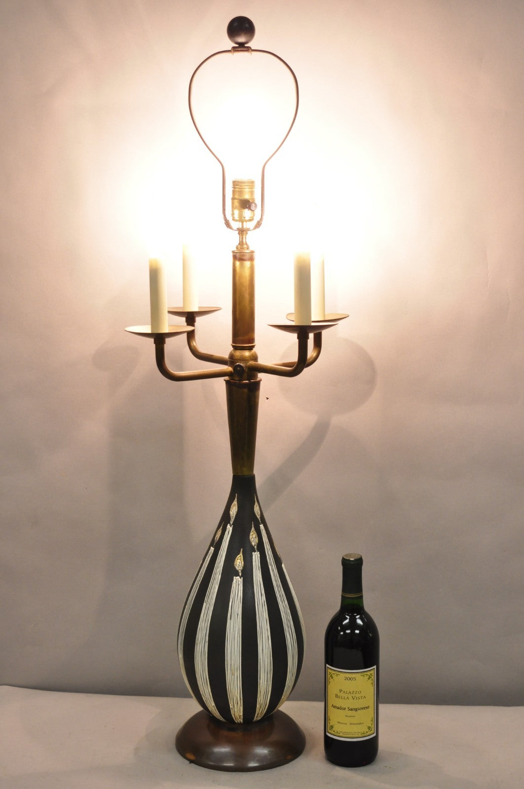Vintage Tommi Parzinger Style Ceramic Painted "Candles" Brass MCM Table Lamp
