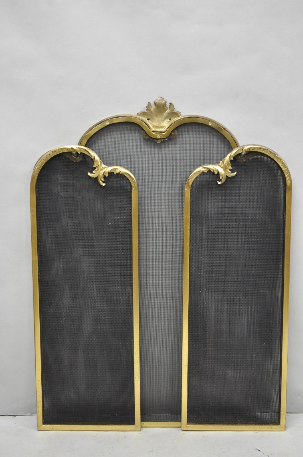 Vintage French Louis XV Style Gold Bronze Acanthus Folding Fireplace Screen