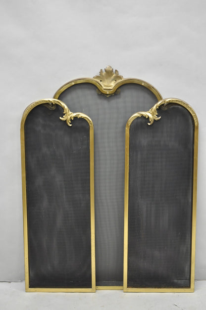 Vintage French Louis XV Style Gold Bronze Acanthus Folding Fireplace Screen