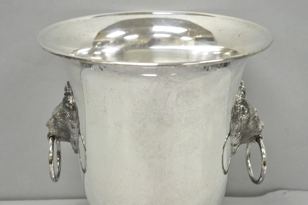 Vintage English Regency Silver Plated Lion Head Champagne Chiller Ice Bucket