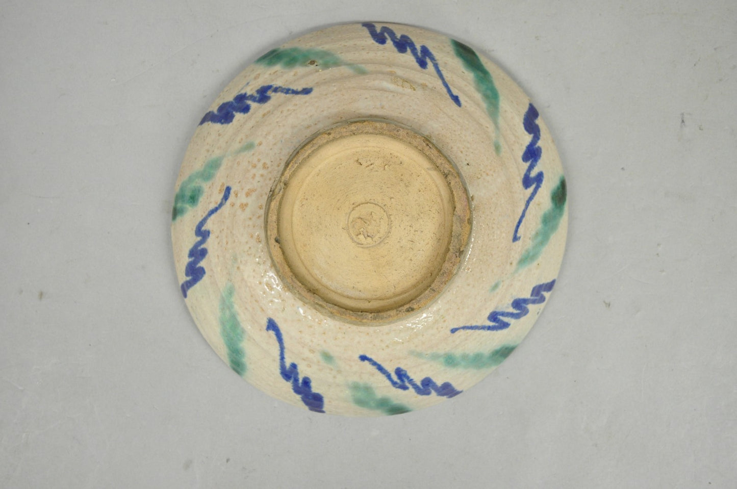 Antique Fajalauza Enamel Spanish Terracotta Pottery Blue Green Painted Bowl