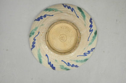 Antique Fajalauza Enamel Spanish Terracotta Pottery Blue Green Painted Bowl