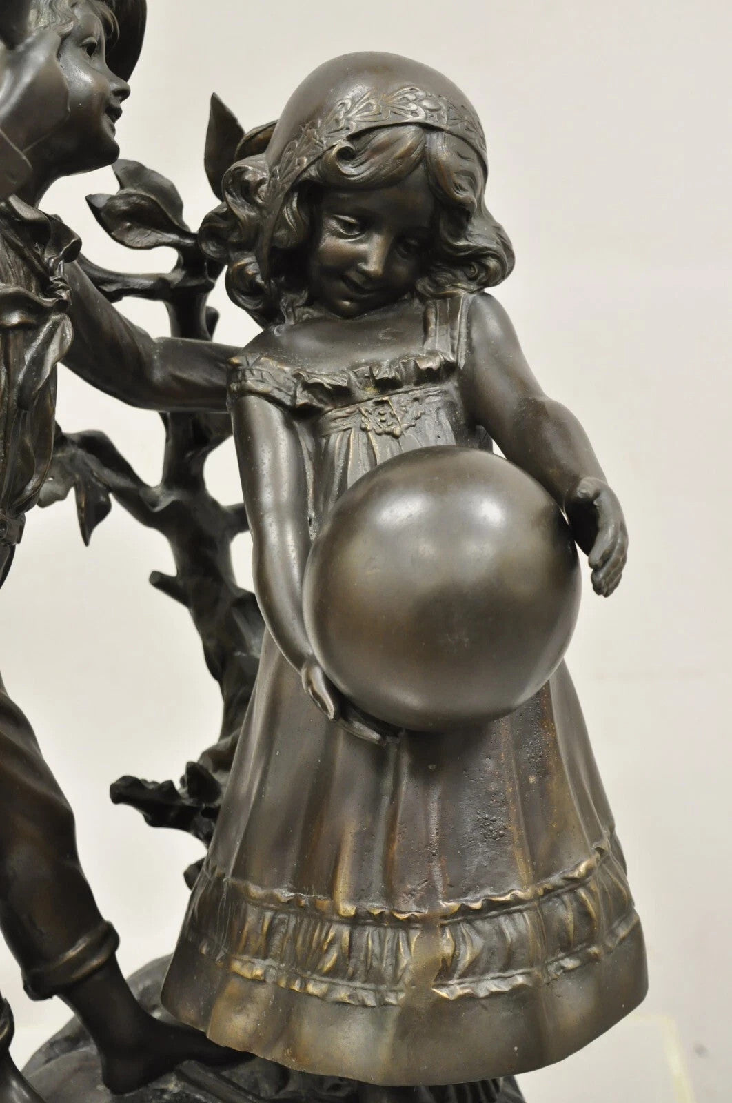 "Enjoue" after Auguste Moreau Victorian Bronze Boy and Girl Statue Sculpture