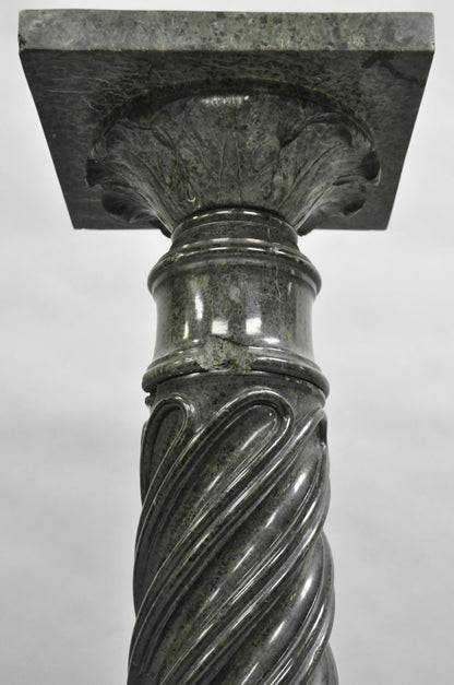 Antique Italian Green Marble Empire Classical Spiral Carved Column Pedestal