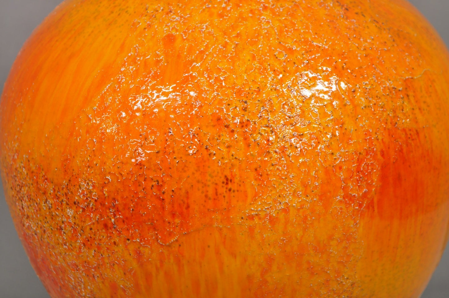 Vintage Mid Century Modern Orange Lava Glazed Bulbous Ceramic Pottery Table Lamp