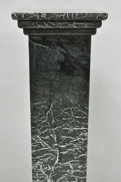 Vintage Italian Classical Style Dark Green Marble Square Column Pedestal Stand