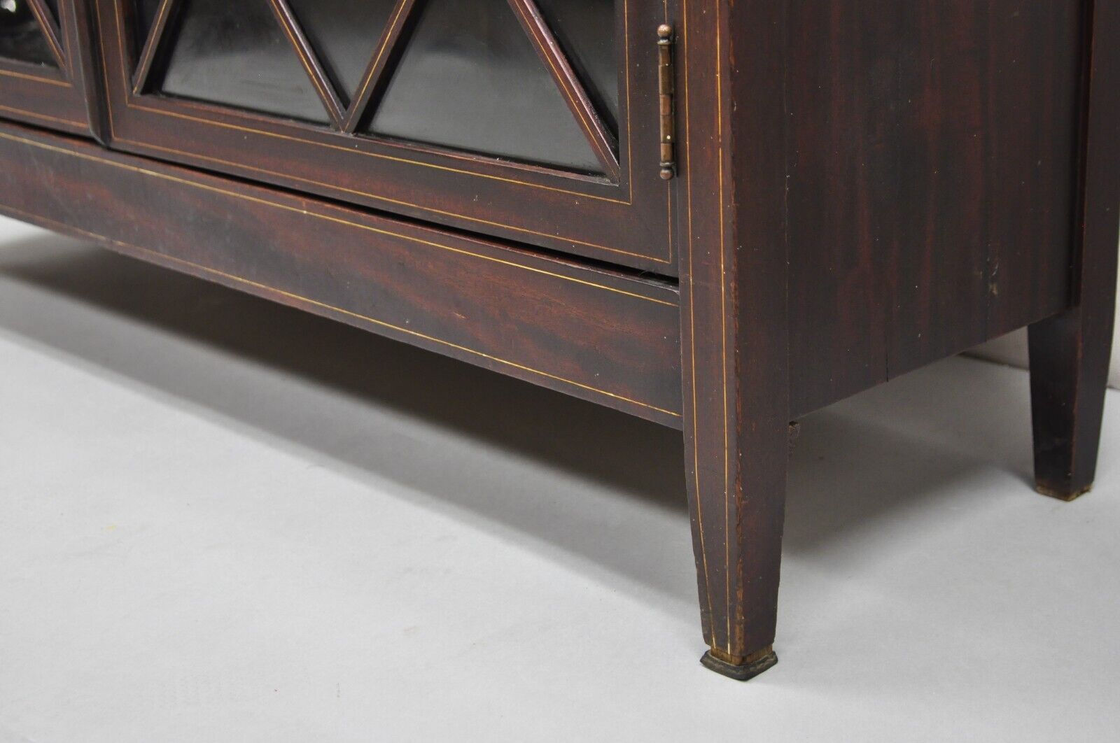 Antique Edwardian Mahogany Lattice Inlaid 2 Door 52" Closed Bookcase