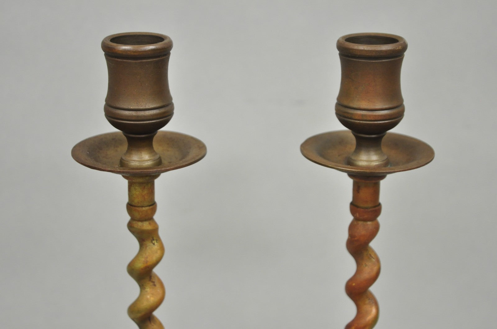 Vintage English Regency Small Patinated Bronze Barley Twist Candlesticks a Pair