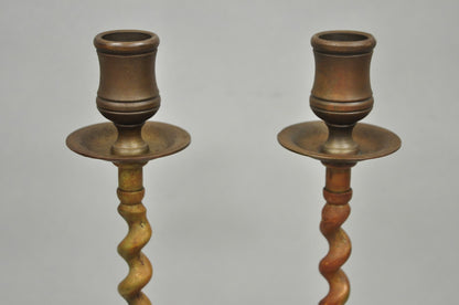 Vintage English Regency Small Patinated Bronze Barley Twist Candlesticks a Pair