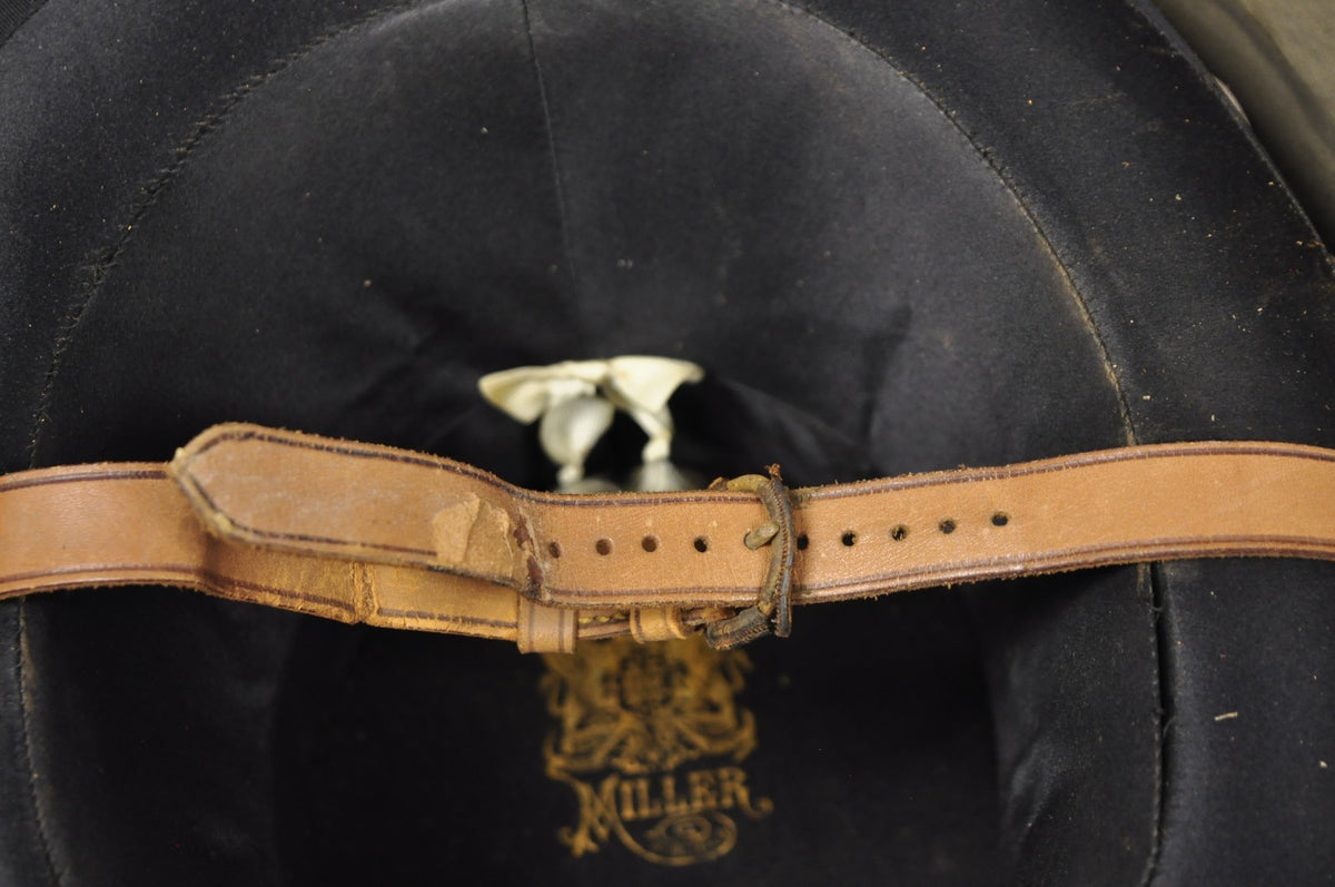 Antique Victorian Brown Leather Travel Case Hat Box w/ Miller of NY Silk Top Hat