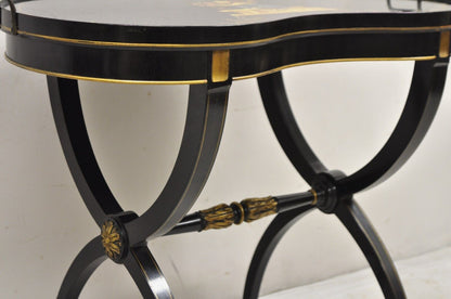 Vintage Imperial Furniture Regency Black Hand Painted Curule Kidney Side Table