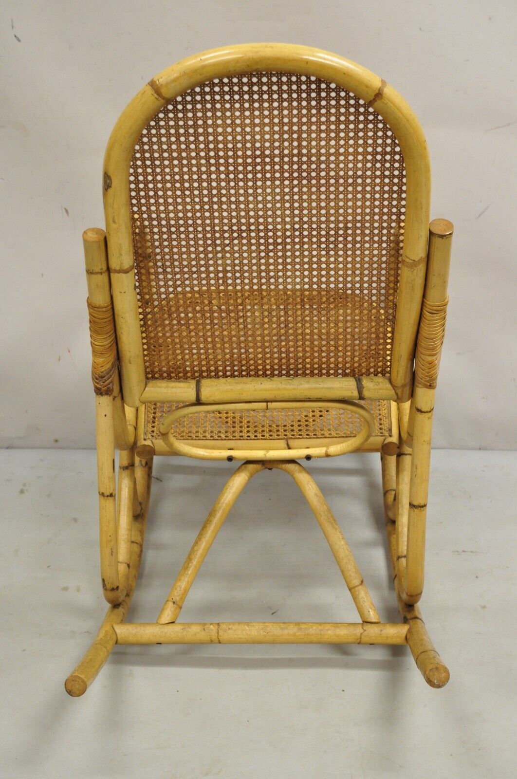 Vintage Mid Century Modern Bentwood Bamboo Rattan Cane Rocking Chair Rocker