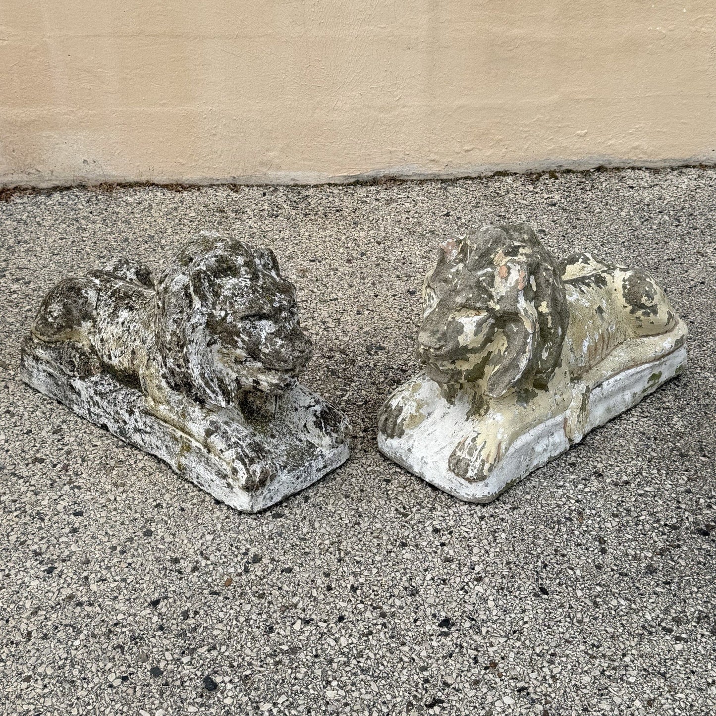 Vintage Classical Style Cast Cement Concrete Guardian Entry Lions - Pair