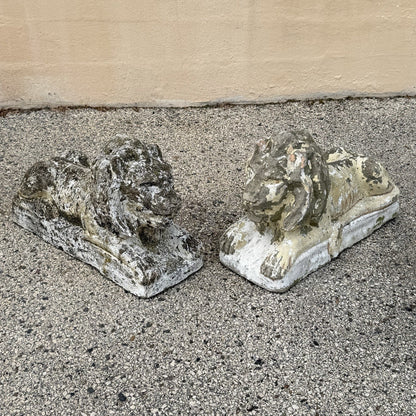 Vintage Classical Style Cast Cement Concrete Guardian Entry Lions - Pair