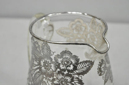 Vintage Art Nouveau Floral Sterling Silver Overlay Crystal Glass Water Pitcher
