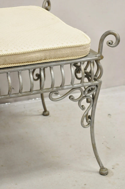 Decorator Wrought Iron Scrolling French Country Style Gray Lattice Bench