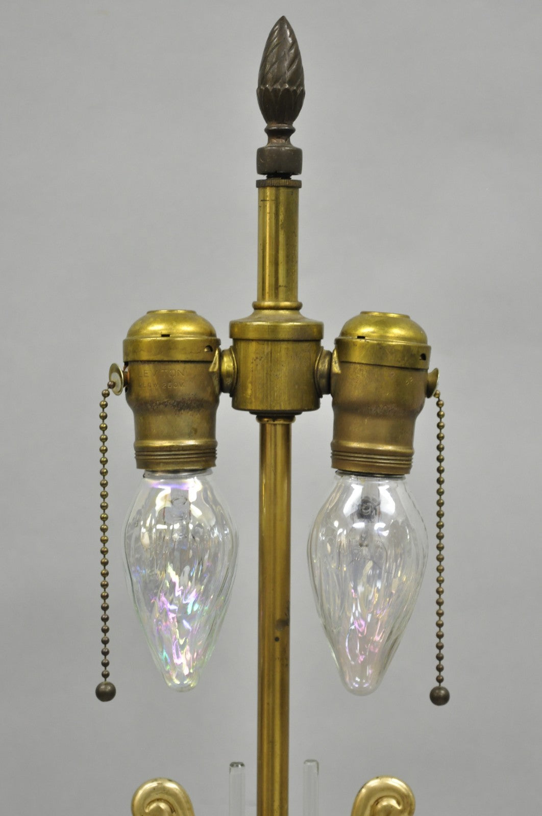 Antique French Empire Brass & Glass Classical Lyre Harp Small Boudoir Table Lamp