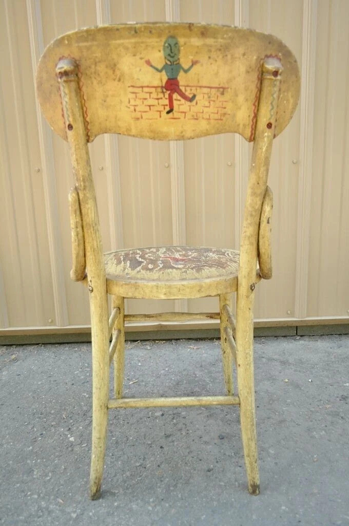 Antique Rustic Primitive Distress Hand Painted Nursery Rhymes Side Accent Chair