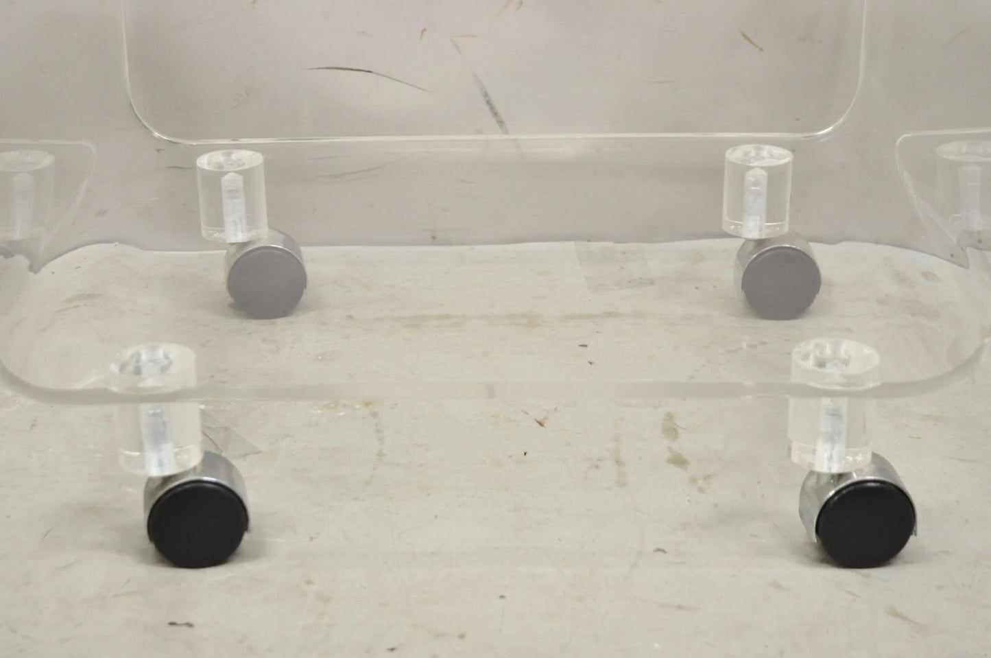 Vintage Clear Lucite Acrylic Mid Century Modern Rolling Side Tables - a Pair