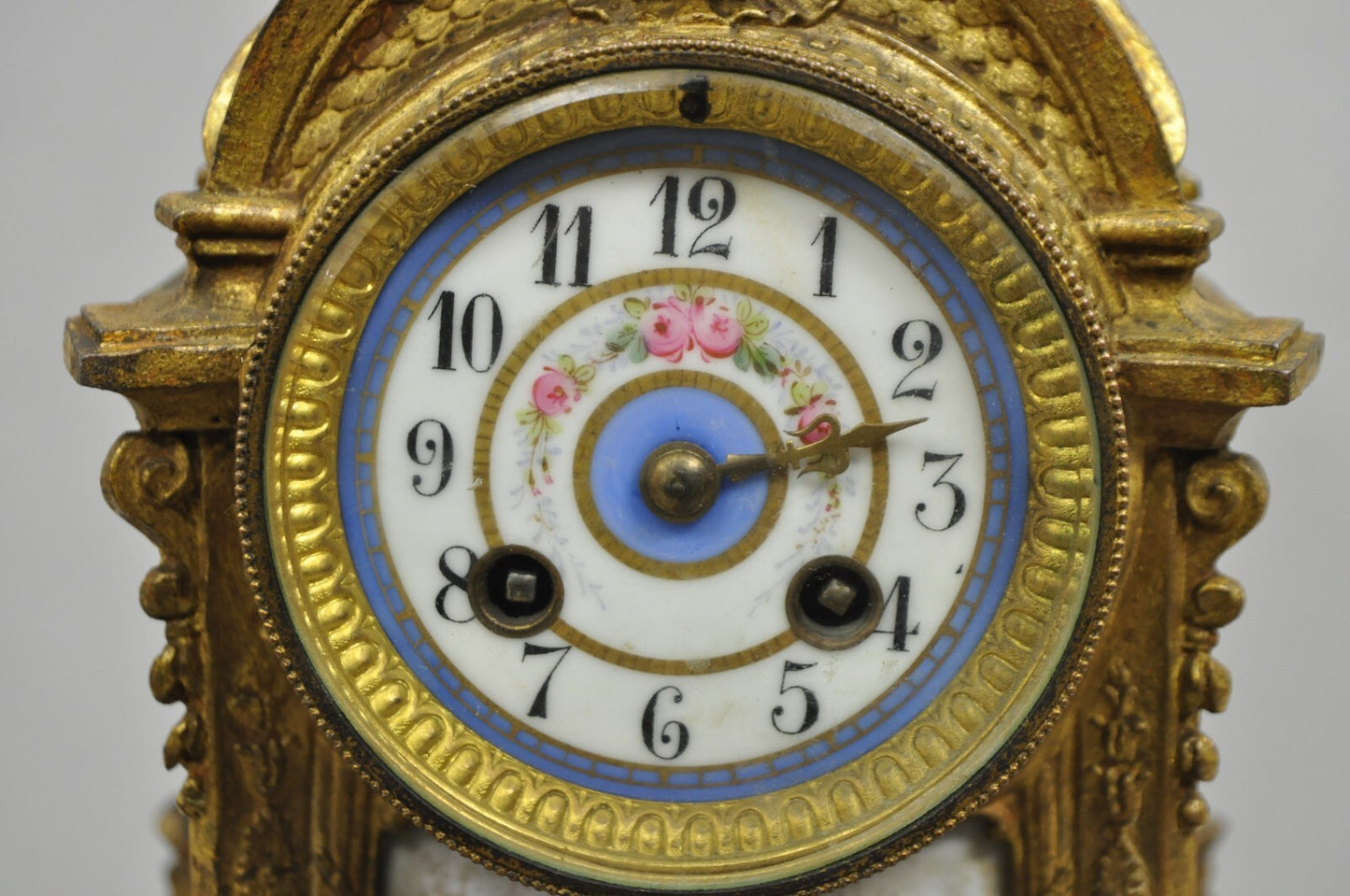 S. Marti Medaille de Bronze Gold French Victorian Porcelain Figural Shelf Clock