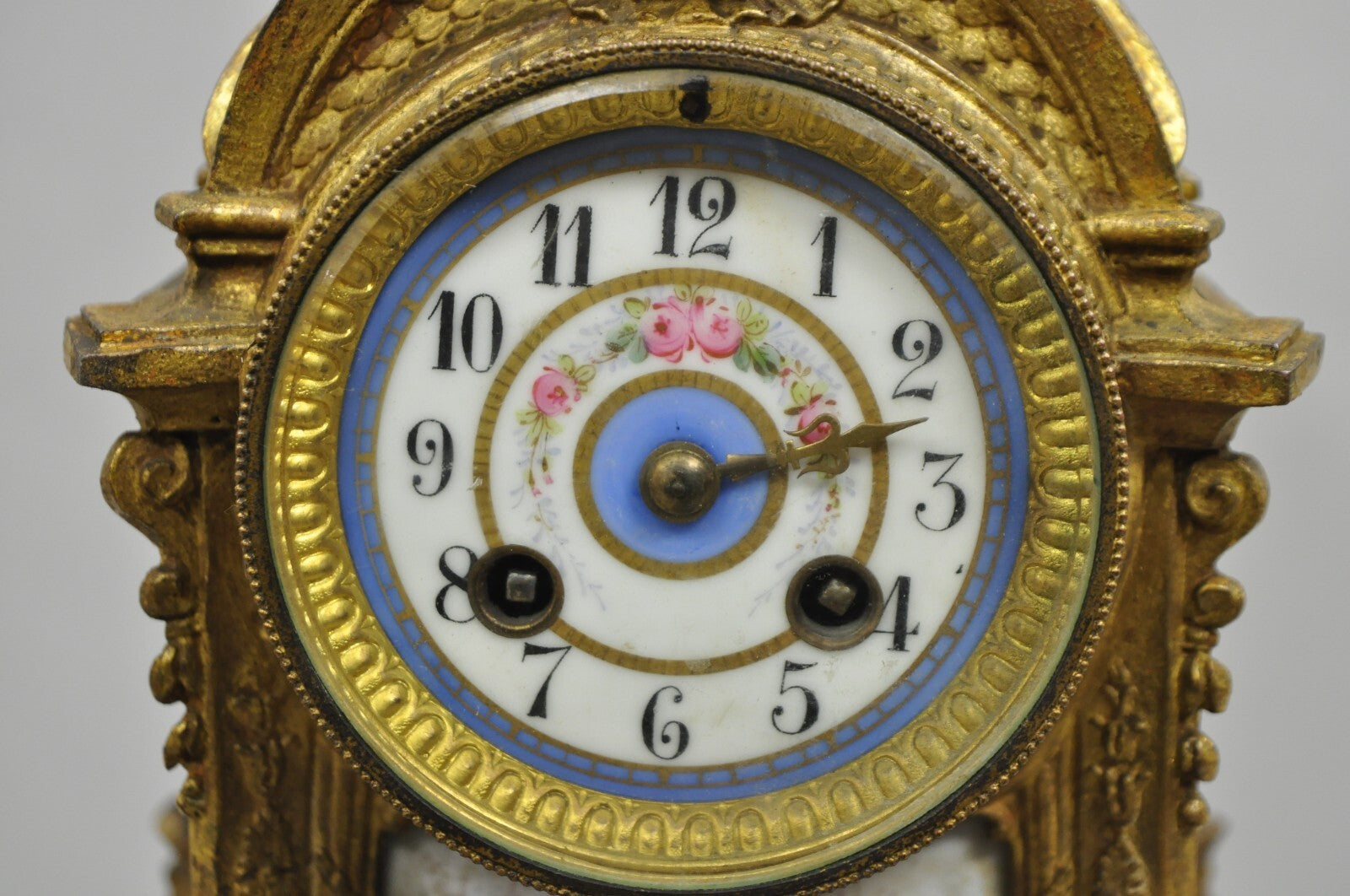 S. Marti Medaille de Bronze Gold French Victorian Porcelain Figural Shelf Clock
