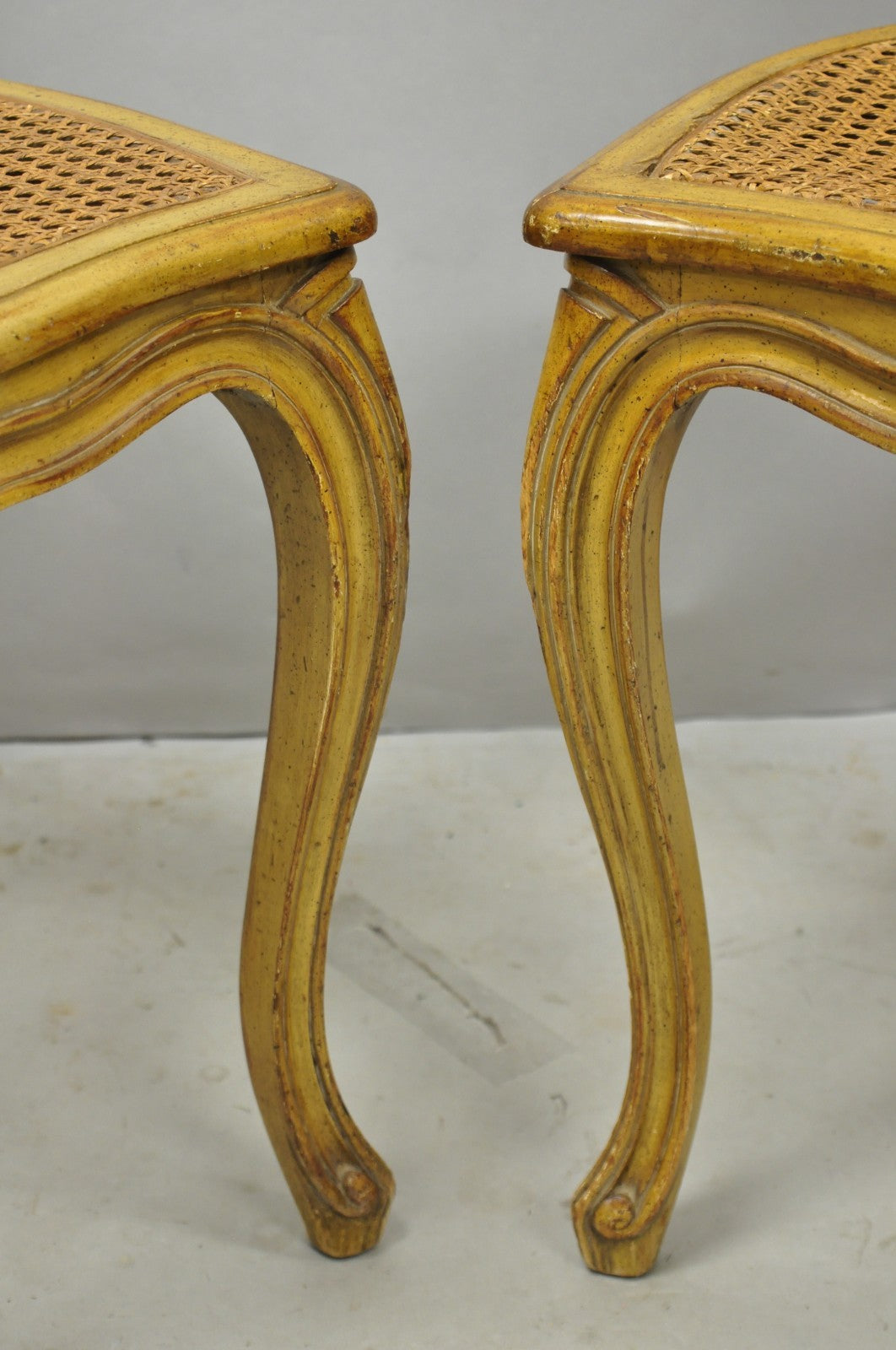 Vintage French Provincial Louis XV Style Cane Dining Side Chairs - Set of 6